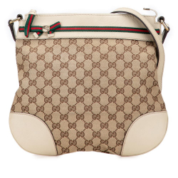 Gucci B Gucci Brown Beige Canvas Fabric GG Web Mayfair Crossbody Italy