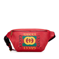 Gucci AB Gucci Red Calf Leather Grained skin Logo Belt Bag Italy