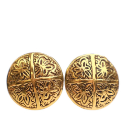 Chanel B Chanel Gold Gold Plated Metal Camellia Cross Dome Clip On Earrings France