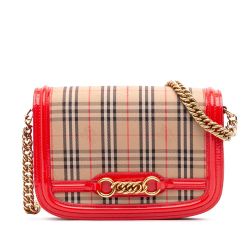 Burberry B Burberry Brown Beige Canvas Fabric Haymarket Check 1983 Link Flap Italy