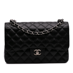 Chanel Classic Double Flap Jumbo Matelassè Caviar Leather Flap Handbag Black