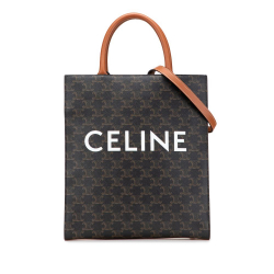 Celine AB Celine Brown Dark Brown Coated Canvas Fabric Small Triomphe Vertical Cabas Tote Italy
