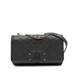 Chanel B Chanel Black Caviar Leather Leather Medium Caviar CC Filigree Flap Italy