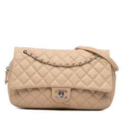 Chanel B Chanel Brown Beige Caviar Leather Leather Jumbo Quilted Caviar Easy Flap Italy