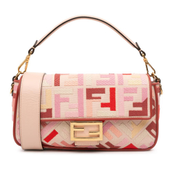 Fendi AB Fendi Pink Canvas Fabric Zucca Embroidered Baguette Satchel Italy