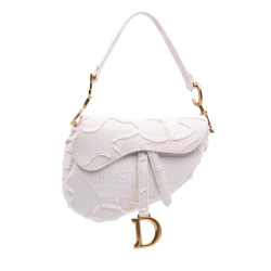 Christian Dior AB Dior White Pearl Canvas Fabric Mini Embroidered Camouflage Saddle Bag Italy