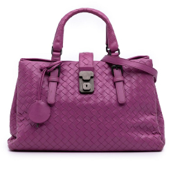 Bottega Veneta B Bottega Veneta Purple Magenta Nappa Leather Leather Small Nappa Intrecciato Roma Satchel Italy