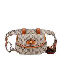 Gucci AB Gucci Brown Beige Coated Canvas Fabric Mini GG Supreme Web Bamboo 1947 Belt Bag Italy