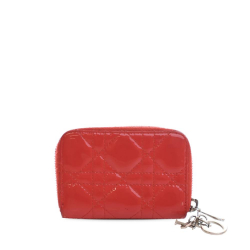 Christian Dior B Dior Red Patent Leather Leather Small Patent Cannage Lady Dior Voyageur Coin Purse Italy