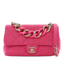 Chanel AB Chanel Pink Dark Pink Lambskin Leather Leather Small Lambskin Elegant Chain Single Flap Italy