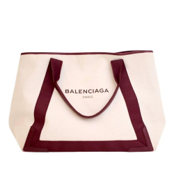 Balenciaga B Balenciaga White Canvas Fabric Navy Cabas Tote M France