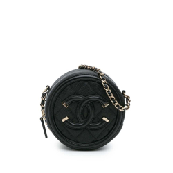 Chanel AB Chanel Black Caviar Leather Leather Caviar CC Filigree Round Clutch with Chain Italy