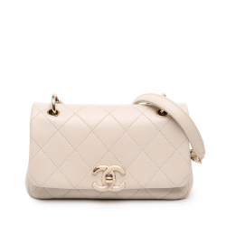 Chanel B Chanel Brown Light Beige Lambskin Leather Leather Medium Lambskin Twist Chain Enamel CC Flap Italy