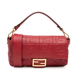 Fendi B Fendi Red Calf Leather Zucca Embossed Baguette Satchel Italy