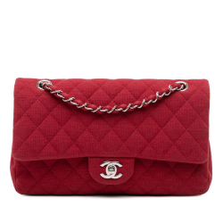Chanel B Chanel Red Cotton Fabric Medium Classic Jersey Double Flap France