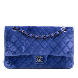 Chanel B Chanel Blue Velvet Fabric Medium Classic Double Flap France