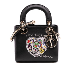 Christian Dior B Dior Black Calf Leather Niki De Saint Phalle Mini skin Heart Lady Dior Italy