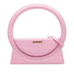 Jacquemus AB Jacquemus Pink Calf Leather Crocodile Embossed skin Le Sac Rond Bag Spain