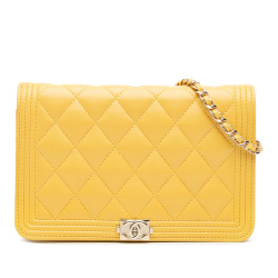 Chanel B Chanel Yellow Mustard Lambskin Leather Leather Quilted Lambskin Boy Wallet On Chain Italy