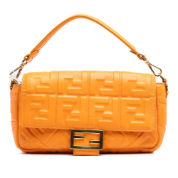 Fendi B Fendi Orange Calf Leather Zucca Embossed Baguette Satchel Italy