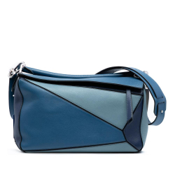Loewe B LOEWE Blue Calf Leather Medium Tricolor skin Puzzle Satchel Spain