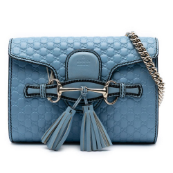 Gucci B Gucci Blue Light Blue Calf Leather Mini Microguccissima Emily Crossbody Italy