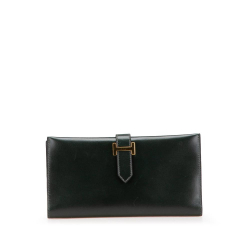 Hermès B Hermès Green Dark Green Calf Leather Box Bearn Wallet France