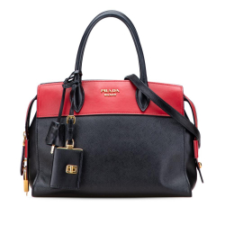 Prada B Prada Black Saffiano Leather and City Calf Esplanade Satchel Italy