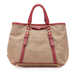 Prada B Prada Brown Beige with Pink Rose Gold Canvas Fabric Canapa Logo Bow Satchel Turkey