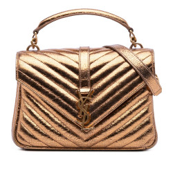 Saint Laurent B Saint Laurent Brown Bronze Calf Leather Medium Metallic skin Chevron Monogram College Bag Italy