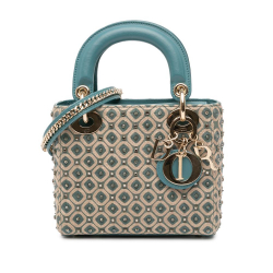 Christian Dior B Dior Brown Beige Canvas Fabric Mini Honeycomb Embroidery Crystal Lady Dior Italy