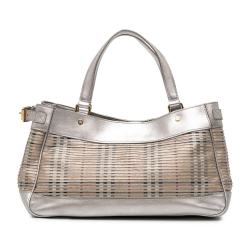 Burberry B Burberry Silver Coated Canvas Fabric Haymarket Check Ravensdon Handbag Italy