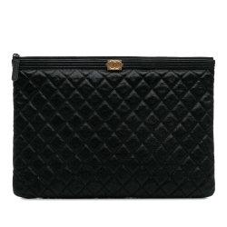 Chanel AB Chanel Black Lambskin Leather Leather Large Lambskin Boy O Case Clutch Italy