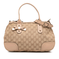 Gucci B Gucci Brown Beige Canvas Fabric GG Princy Satchel Italy