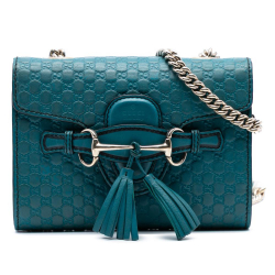 Gucci B Gucci Blue Peacock Calf Leather Mini Microguccissima Emily Crossbody Italy