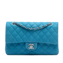 Chanel B Chanel Blue Caviar Leather Leather Medium Classic Caviar Double Flap France