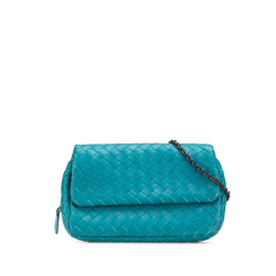 Bottega Veneta Blue Mini Nappa Intrecciato Expandable Chain Crossbody Italy