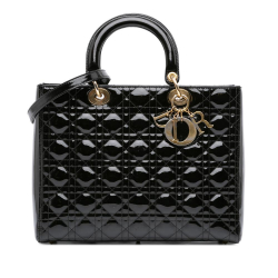 Christian Dior B Dior Black Patent Leather Leather Large Patent Cannage Lady Dior Italy