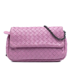 Bottega Veneta Pink Mini Nappa Intrecciato Expandable Chain Flap Crossbody Italy