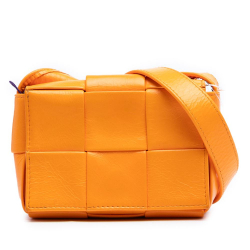Bottega Veneta Orange Extra Mini Crinkled Lambskin Intrecciato Cassette Crossbody Italy