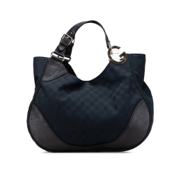 Gucci B Gucci Blue Navy Canvas Fabric GG Charlotte Tote Italy
