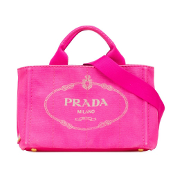 Prada B Prada Pink Hot Pink Canvas Fabric Small Canapa Logo Satchel Italy