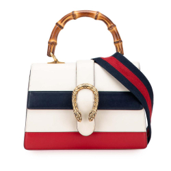 Gucci B Gucci White Calf Leather Medium Bamboo Dionysus Web Satchel Italy