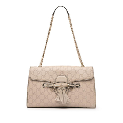 Gucci B Gucci Brown Beige Calf Leather Medium Guccissima Emily Shoulder Bag Italy