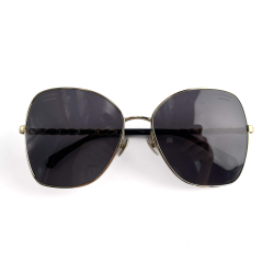 Chanel Pilot Acetate and Calfskin Quilted Square Sunglasses Black