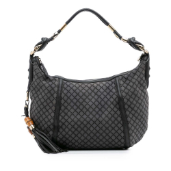 Gucci B Gucci Gray Dark Gray Canvas Fabric Medium Diamante Techno Horsebit Hobo Italy