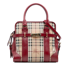 Burberry B Burberry Brown Beige with Red Coated Canvas Fabric Haymarket Check Minford Portrait Satchel Italy
