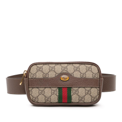 Gucci AB Gucci Brown Beige Coated Canvas Fabric Small GG Supreme Web Ophidia Belt Bag Italy