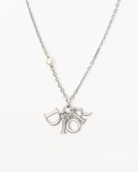 Christian Dior Logo Charm and Pearl Necklace