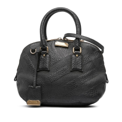 Burberry B Burberry Black Calf Leather Small Heritage Grain Check Embossed Orchard Bowling Bag Romania